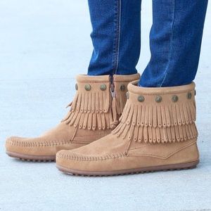 New! Minnetonka Fringe Bootie Moccasin
